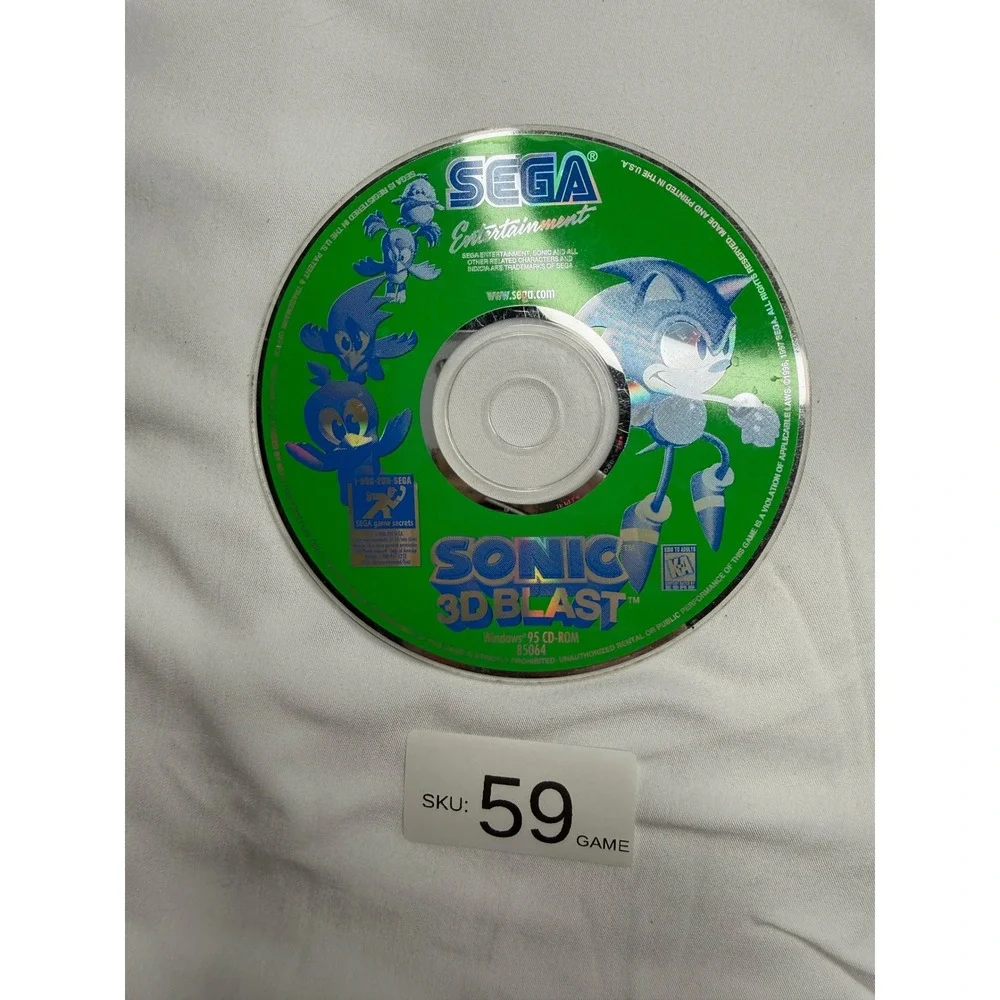Sonic 3D Blast PC Game Windows 95 CD-ROM Sega Entertainment 85064 Loose Disc
